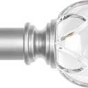KAMANINA 1 Inch Curtain Rod for Windows 32 to 58 Inch(2.6 to 4.8 ft), Silver Telescoping Decorative Drapery Rods with Acrylic Crystal Finials for Living Room, Bedroom, Patio and Kitchen