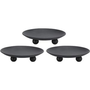Decorative Iron Plate Candle Holder, Black, Set of 3,Candle Stand for LED & Wax Candles