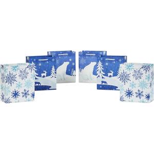 Hallmark 6" Christmas Gift Bags (6 Small Bags: Blue and White, Polar Bear, Snowflakes, Reindeer and Trees) for Holiday Parties, Gift Cards, Teacher Presents, Party Favors (138)