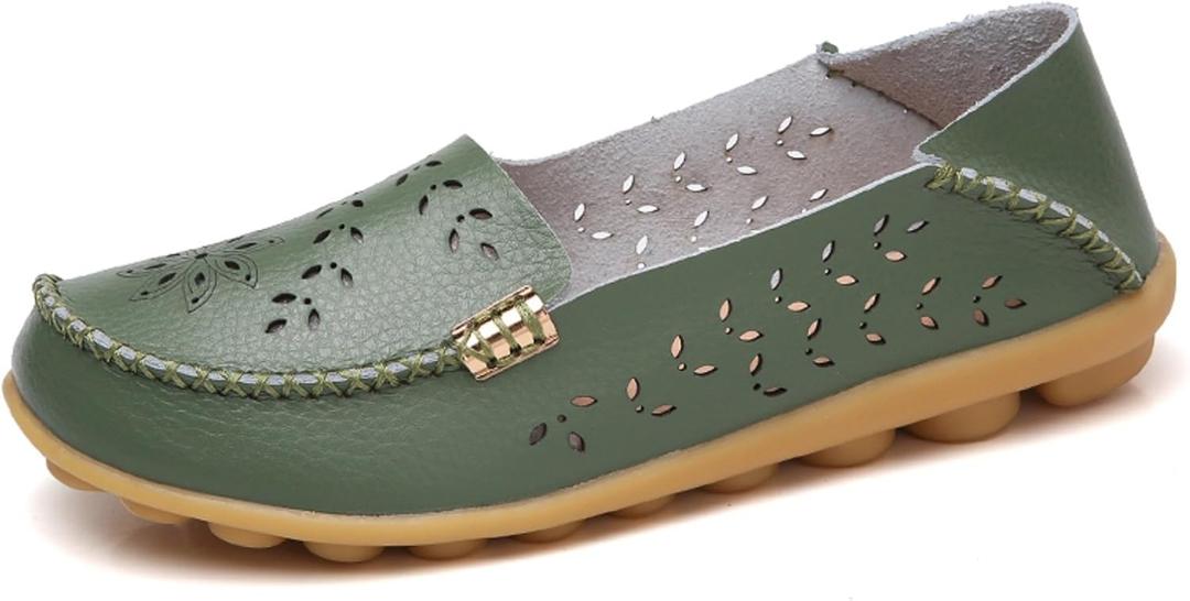 VenusCelia Women's Comfort Walking Boat Shoe (6, Green(cutout))