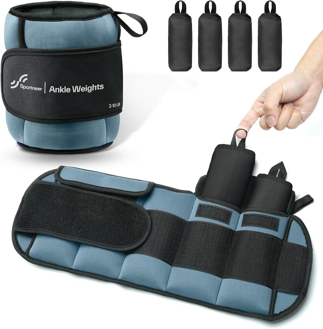 Sportneer 20lbs/Pair Adjustable Ankle Weights for Women and Men, Modularized Leg Weight for Yoga, Walking, Running, Aerobics, Gym, Physical Therapy