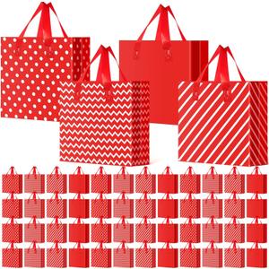 Tenceur Plastic Christmas Gift Bags with Handle Red and White Stripes Polka Dot Shopping Bags 13'' x 10'' Large Merchandise Tote Bulk for Christmas Holiday Party Favor Gift Wrapping(48 Pcs)