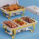 9.5QT 2 Pack Rectangular Stainless Steel Chafing Dishes for Buffet | Full & 3 1/3 Pans, Rolled-edge & Sturdy Buffet Servers and Warmers, Food Warmers for Parties, Events, Weddings, Gold Silver