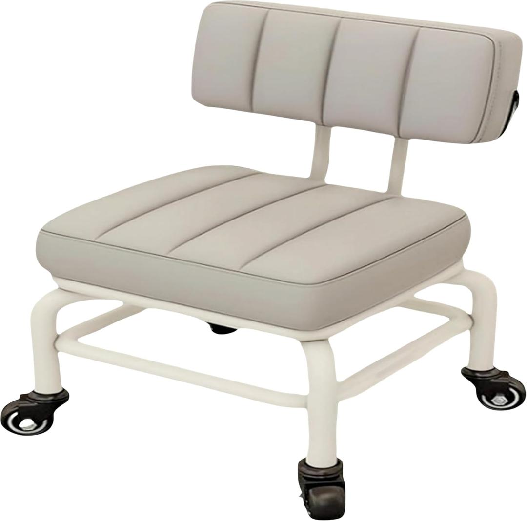 Low Rolling Stool with Back Support Roller Seats, Roller Chair PU Leather Low Stool with Wheels Foot Step Chair for Home,Shop,Office,Garage,Mechanic,Auto Repair,Library,Manicure (Medium - 4 universal wheels, 02-gray) Low Rolling Stool with Back Support Roller Seats, Roller Chair PU Leather Low Stool with Wheels Foot Step Chair for Home,Shop,Office,Garage,Mechanic,Auto Repair,Library,Manicure (Medium - 4 universal wheels, 02-gray)