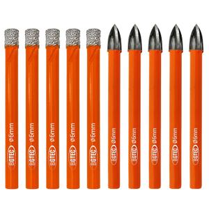 BGTEC Dry Diamond Drill Bits Set - 5pcs 1/4" Tile Drill Bits and 5pcs 1/4" Carbide Drill for Granite Marble Porcelain Ceramic