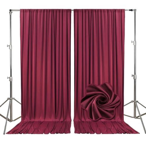 10ft x 10ft Burgundy Backdrop Curtains for Parties, Fabric Satin Background Curtain with Rod Pockets for Weddings, Birthday, Baby Shower, Photography, Graduation Party Backdrop Drapes, 5 Panels