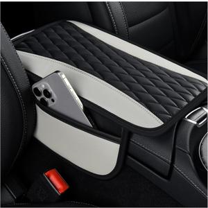 Patchwork Leather Center Console Covers for Cars,Upgraded Arm Rest Cover for Car with Side Storage Pocket for Car Seat Organizer,Middle Console Cover Stylish Car Decoration (Gray)