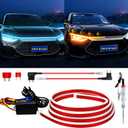 Dynamic Scan Start Up Hood Light Strip Sequential Flowing Turn Signal Lights Flexible Car Led Light Strip Exterior DRL Daytime Running Light,Dual Color Amber Ice Blue Switchback 12V 70inch (1Set)