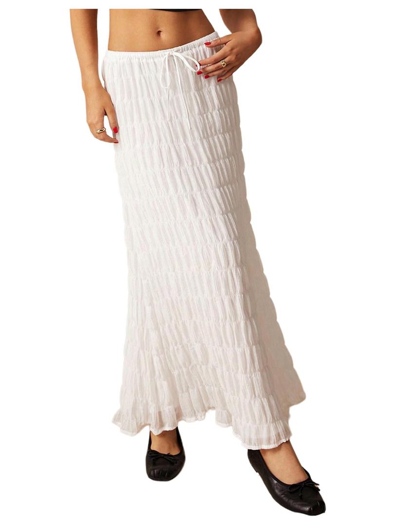 Verdusa Women's Maxi Skirt Shirred Ruffle Textured Pencil Skirt Boho Maxi Long Skirts Going Out, Small
