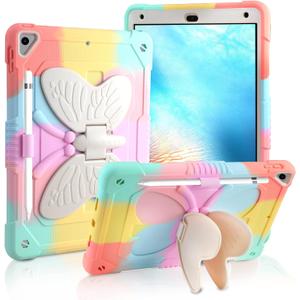 for iPad 9.7 Case 2018 for iPad 6th Generation Cases Butterfly Kickstand Pencil Holder, for iPad 5th Gen 2017 Case 2 in 1 Heavy Duty Rugged Cover for Kids Girls, Pink