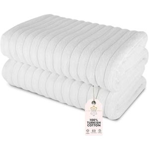 Classic Turkish Towels CTT - Premium 2 Piece Jumbo Bath Sheets, 100% Turkish Cotton, Absorbent & Ultra Comfy Bath Towel Sheets for Hotels & Spa | 40"x65" (White)