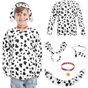 Dalmatian Costume Kids,Boys Girls 101 Days of School Costume Shirt Headband Ears and Tail Accessories (5-7T)