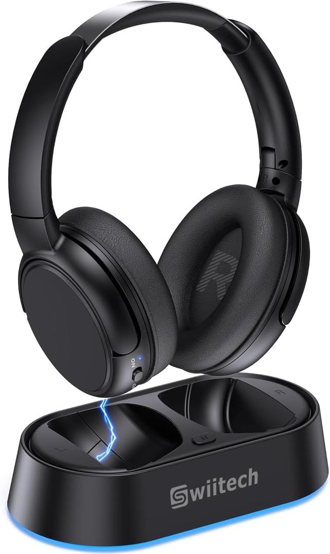 Swiitech Wireless Headphones for TV Watching with Charging Dock, 45H Playtime, Bluetooth 5.3, Clear Voice, No Audio Delay, Plug & Play Over-Ear Headset for Seniors