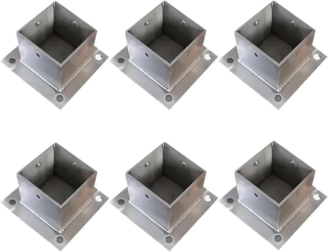 Post Base Bracket Square, Heavy Duty Fence Column Support Base Kit for Railing/Pole/Pergola/Deck Posts Bottom Protect, 1 2 3 4 5 6 8 Inch Inside Wide Anchor(6 pcs,3.7x3.7IN/95x95MM)