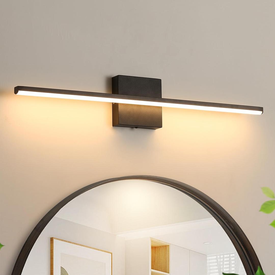 Modern Bathroom Vanity Light 24 Inch, 18W Black Bathroom Light Fixture Over Mirror, Dimmable 5CCT LED Wall Sconce Lighting for Restroom Mirror, Black