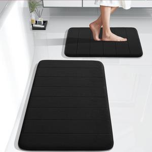 Yimobra Bathroom Rugs Sets 2 Piece, Soft Absorbent Memory Foam Bath Mats Set, Dry Fast Bath Mat, Machine Washable Bath Rug Set for Bathroom, 17x24+31.5x19.8 Inches, Black