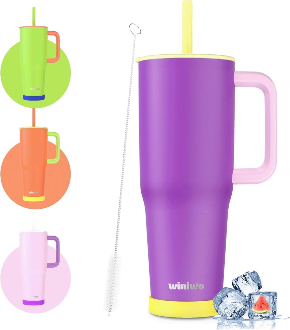 40 oz Tumbler with Handle and Straw for Her, Flexible Straw, Insulated Tumbler Cups with Silicone Bottom, Keeps Beverages Cold Up to 24 Hours, Gym/Work/Travel/School/GiftGrape Purple 40 oz Tumbler with Handle and Straw for Her, Flexible Straw, Insulated Tumbler Cups with Silicone Bottom, Keeps Beverages Cold Up to 24 Hours, Gym/Work/Travel/School/GiftGrape Purple