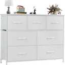 OLIXIS Dresser for Bedroom, 7 Storage Drawers, Wide Fabric Closet Chests Organizer Tower Furniture, TV Stand with Wooden Top Metal Frame for Clothes, Living Room, Hallway, Entryway, Classic White