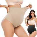 Hailycoco Seamless Maternity Shapewear, Maternity Thong High Waist Underwear Panties for Pregnancy with Belly Support (Brown, M)
