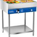 TOPKITCH ETL Listed 4-Pan Commercial Food Warmer, Electric Steam Table, 120V 1700W Stainless Steel Buffet Catering Food Warmer with Undershelf and Workspace, for Buffet,Parties and Restaurants.