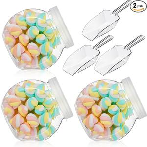 Umigy Plastic Candy Jar with Lid for Candy Buffet with Mini Acrylic Plastic Kitchen Scoop 42 oz Clear Candy Container Cookie Jar for Kitchen Counter Decorative(2 Sets)
