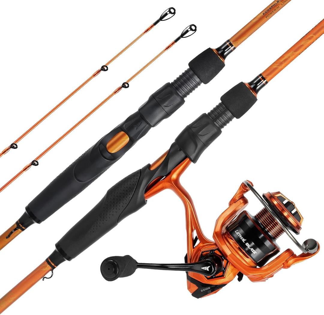 KastKing Lethal Blaze Twin-tip Fishing Rod and Reel Combo, Spinning & Baitcaster Combo, Flame Pattern Design, IM6 Graphite 2Pc Rod with Backup Tip Section, Stainless-Steel Guides, EVA Handle, 6'8" M- 2000 Reel (2pcs+ Extra Tip), Spinning