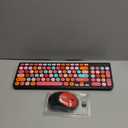 Wireless Keyboard and Mouse Combo, Retro Typewriter Keyboard with Round Keycaps, 2.4GHz USB Cute Wireless Keyboard Mouse for Computer, Desktop, Laptop and Computer (Black-Colorful)