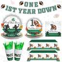 Costova First Year Down Birthday Party Decorations Tableware Set, Football 1st Plates, Napkins, Cutlery, Touchdown Tablecloth, Serve 24 Guests