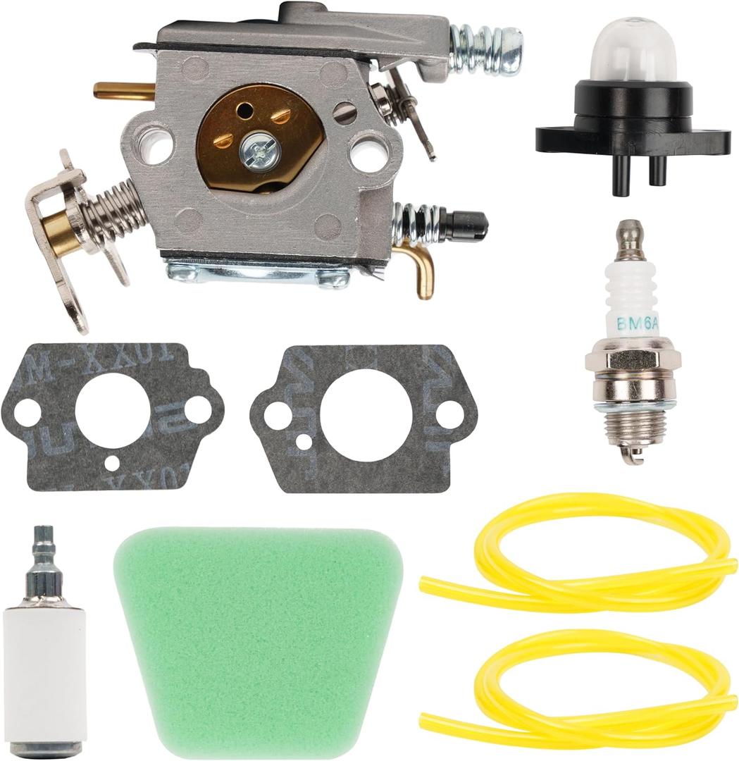 BlueStars 1950 2050 2150 Carburetor Kit - Compatible with Poulan Chainsaw 1900 2055 2175 2350 2450 2550 262 Wild Thing 545081885 530069703 C1Q-W8 C1Q-W14 WT-891 WT-324 Air Filter Fuel Line Spark Plug
