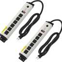 CCCEI 2 of 12 Gauge Heavy Duty Power Strip Surge Protector 4800J, 20 Amp 6 Plug Industrial Shop Garage Metal Multiple Outlet, 4FT Extension Cord 5-15P Adapter High Amp 6-20R T-Slot 20a for Appliance.