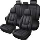 MINGBRON Black Car Seat Cover with Lumbar Support, Car Seat Protector Waterproof, Nappa Leather Car Seat Cushion, Car Seat Covers Front Seats and Back Fit for Most Cars