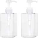 Pump Bottle, Refillable Plastic Empty Lotion Soap Dispenser Liquid Container for Bathroom Shampoo and Body Wash, 15oz/450ml Clear 2 Pack