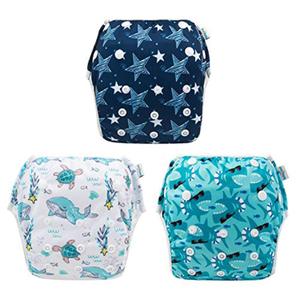 Babygoal Baby & Toddler Boy and Girl Swim Diapers, Reusable Adjustable Washable One Size Fits 6M-3T Gifts and Swimming Lessons 3 Pack 3ZSD07 (Large, Shark & Tortoise)