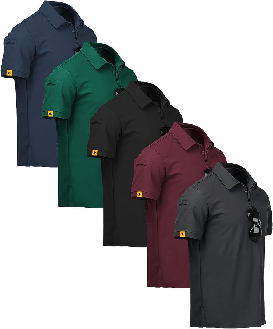 ZITY 5 Pack Mens Polo Shirt Short Sleeve Sports Golf Tennis T-Shirt Moisture-Wicking Summer Shirts (XXXL)