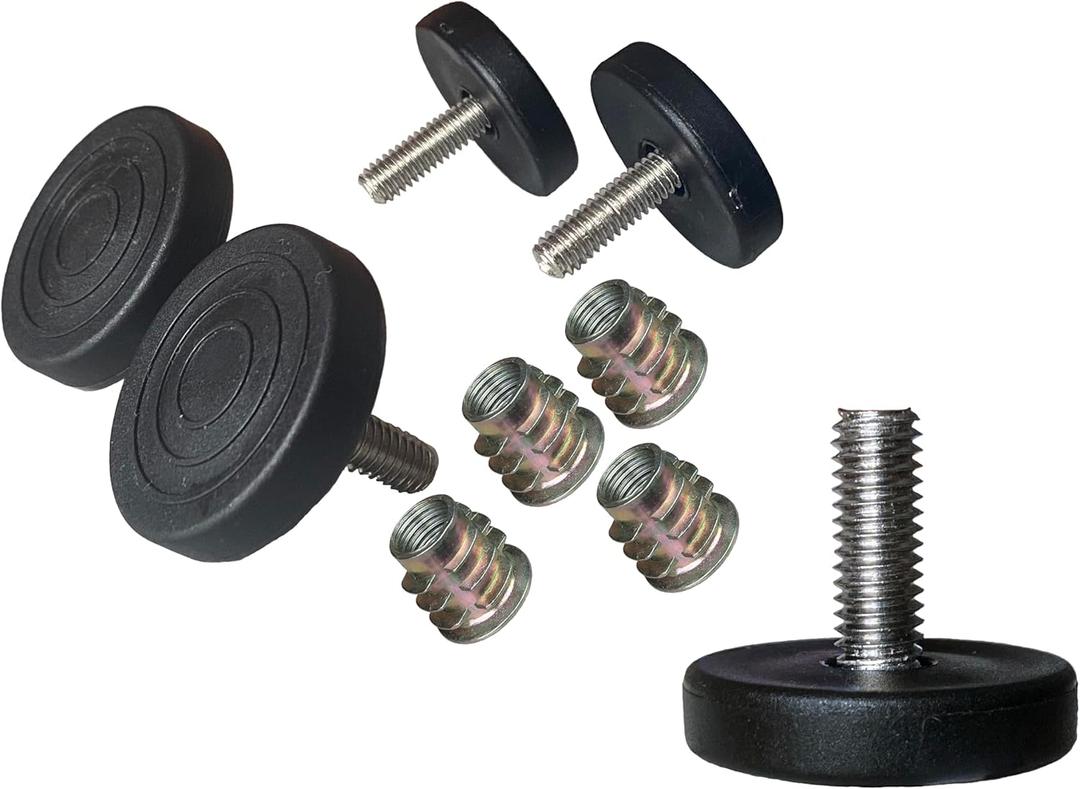 1.5" Base Furniture Levelers #304 Stainless Steel, 5/16"-18 Bolt with Screw-in nut- Pack of 4 | Heavy Duty Adjusting Foot | 1" Adjustable Furniture Legs,Table Levelers. Low Profile