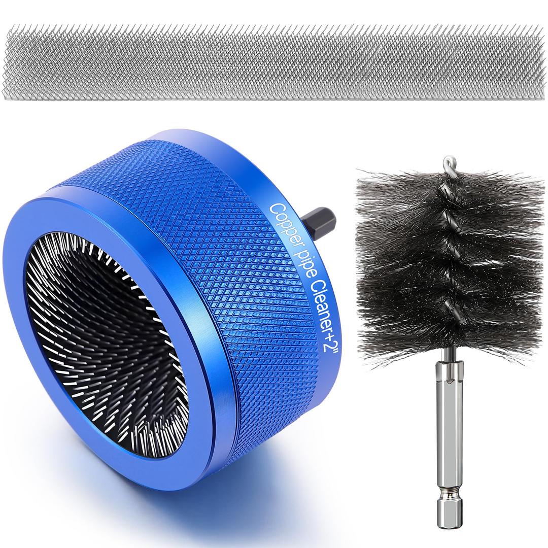 Copper Pipe Cleaner for Drill Set Includes External Stainless Steel Wire Bore Brushes, Internal Tube Cleaning Brushes, Replacement Plumbing Tools(2",Blue)