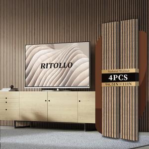 RITOLLO 4-Piece Wood Slat Panels for Wall 94.5"11" Acoustic Panels for Interior Wall Decor 3D Fluted Sound Absorbing Panel - Natural Walnut