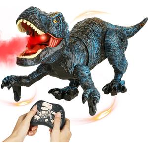 Remote Control Robot Dinosaur Toys for Kids 5-7,2.4G Electronic RC Walking Dinosaur Pet for Boys 4-7 with Spray & Light & Roar,Large Dino Toys for Kids 3-5 Year Old Christmas Birthday Gift (Blue)