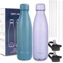 Insulated Water Bottle, 17oz Stainless Steel Water Bottles with straw lid, Metal Sports Water Bottles for Boys,Girls, Double Wall Vacuum BPA-Free Flask for School, Sports (Maya Blue & Light Purple)