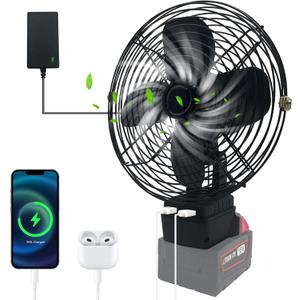 Portable Cordless F-an for Milwaukee m18 Battery, Cordless Works Fan Ba-ttery Powered F-an,20W 3500RPM Brushless Motor Fan with Low Voltage Protection,USBPort for Industrial,(No Battery)