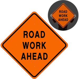 MorningRo 24 x 24 Inch Road Work Ahead Sign Aluminum Construction Site Signs for Hazard Area Engineer Grade Reflective Material Single Sided Entrance Sign Black and Orange