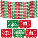 VitalCozy Christmas Papel Picado Banner, 6 Strings 32.8 yd Mexican Fiesta Navidad Decorations, Plastic Mexican Fiesta Party Garland for Holiday Indoor Outdoor Home Decor(Red Green)