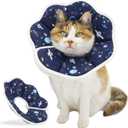 Soft Cat Cone, Adjustable Recovery Collar After Surgery to Prevent Licking Wound, Protective Cat Neck Cone, Comfortable Pet Elizabethan Collar for Cats Kittens and Puppies (S) (S (Neck: 4.8-8.7 in), Planet Pattern)
