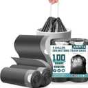 Small Trash Bags, 100 Count 4 Gallon Trash Bags Drawstring, Tear-Free Small Garbage Bags, Black Trash Bags Unscented for Bathroom Kitchen Office Bedroom