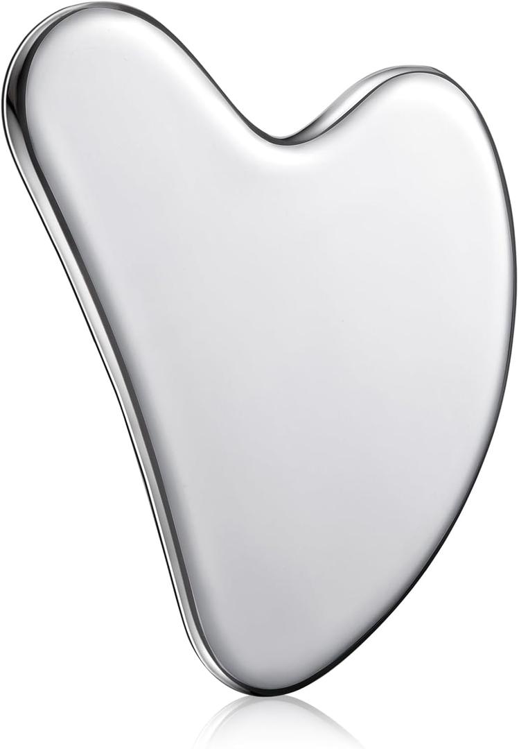 Nuanchu Stainless Steel Gua Sha Facial Tools Metal Guasha Tool for Face Body Jawline Shaper, Double Chin Reducer, Puffiness Reducing, Lymphatic Drainage Massager Skin Care Gift with Pouch(Silver)