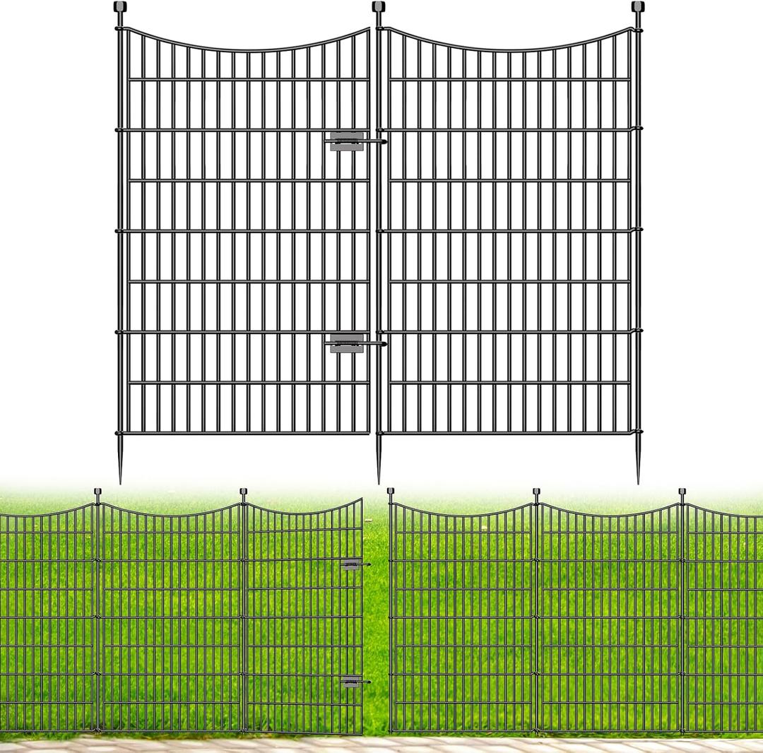 5 Panels Decorative Garden Fence with Gate, 48 in(H) X 11.8 ft(L) No Dig Dog Fence Animal Barrier Outdoor for Yard, Rustproof Metal Garden Edging and Borders, Temporary Fencing Stakes