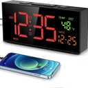 Netzu Alarm Clocks for Bedrooms, Digital Alarm Clock with Date Temperature and Weekday, Manual DST, Snooze, 2 Alarms, 4 Volumes for Living Room Home Bedside Desk (Black and Red)