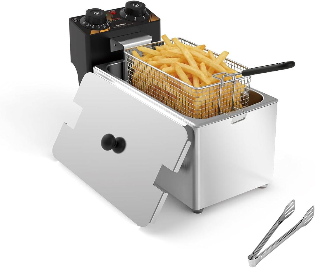 Commercial Electric Deep Fryer with Basket 4L/4.23Qt,1200W Countertop Single Tank Fryer,Mini Fryer Pot, Adjustable Temperature Stainless Steel Removable Oil Tank for Home Use,Fries & Chicken