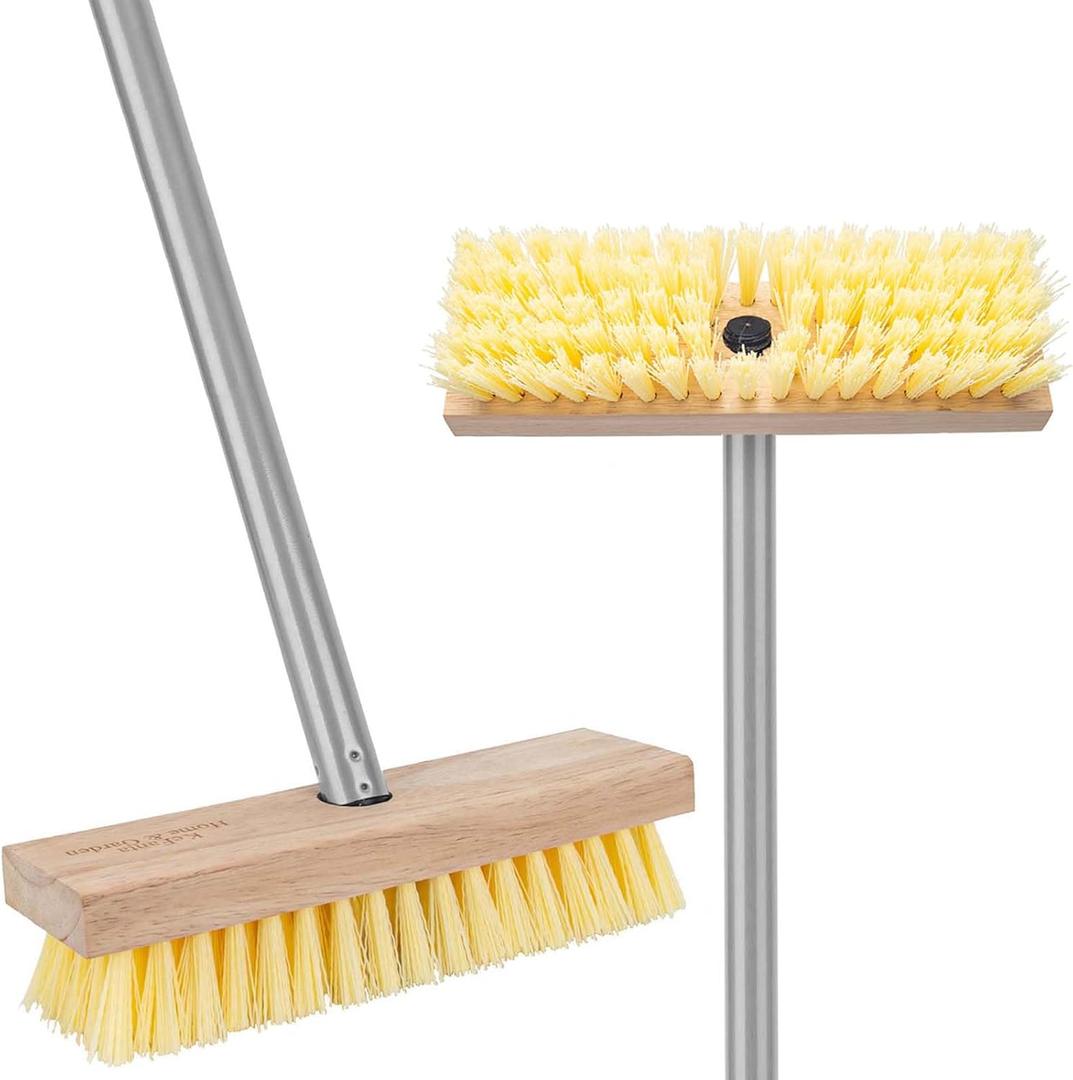 Floor Scrubber Brush with Long Handle for Deck Cleaning, 52'' Stiff Bristle Scrub Broom for Shower, Bathroom, Boat, Concrete, Carpet, Garage (Yellow)