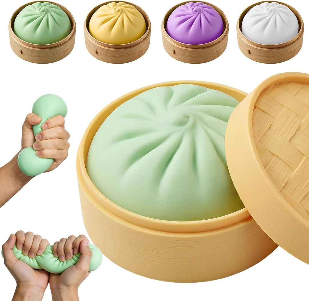 Dumpling Squishies, Giant Dumpling Mystery Box, Colorful Dumplings Stress Balls Fidget Sensory Toy, Stocking Stuffers with Food Steamer Stretchy Desk Toys